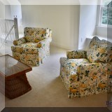 F62. Pair of down filled club chairs with Cowtan and Tout floral chintz fabric. 31”h 